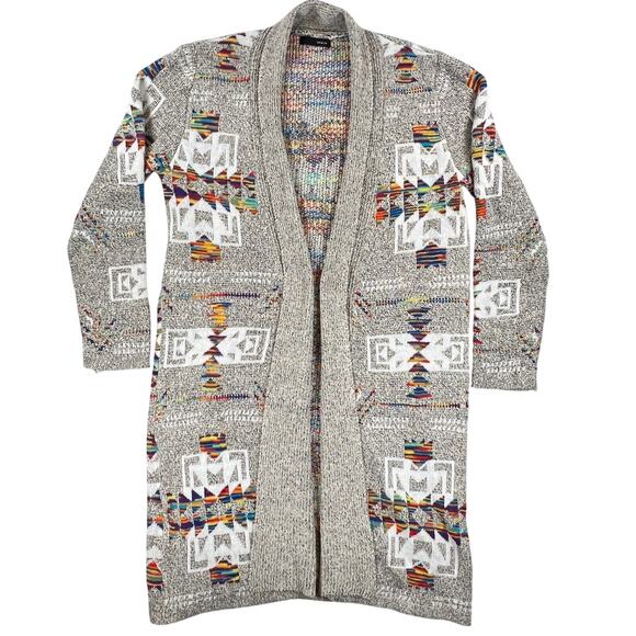 OnBlue Rainbow Aztec Long Line Knit Cardigan Womens 2X XXL Open Front Geometric - Picture 1 of 7